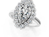 White gold Marquise Halo Cluster Diamond Engagement Ring with Solitaire Band and Prong Setting_49