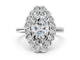 White gold Marquise Halo Cluster Diamond Engagement Ring with Solitaire Band and Prong Setting_49