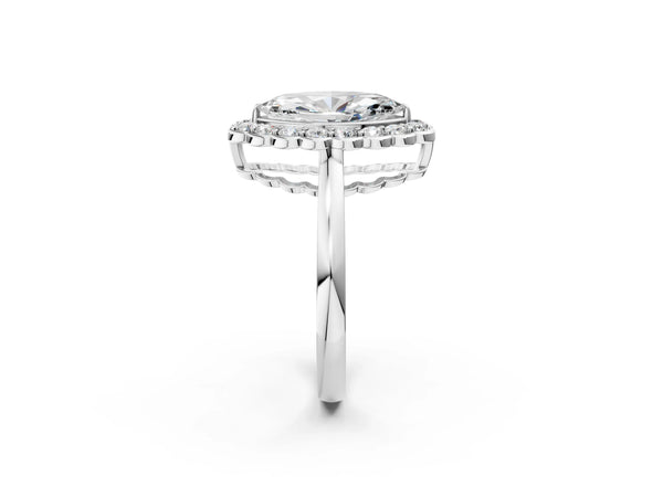 White gold Marquise Halo Cluster Diamond Engagement Ring with Solitaire Band and Prong Setting