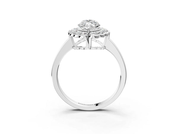 White gold Marquise Halo Cluster Diamond Engagement Ring with Solitaire Band and Prong Setting
