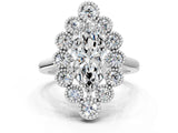 White gold Marquise Halo Diamond Cluster Engagement Ring with Milgrain Bezel Setting and Solitaire Band_26