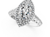 White gold Marquise Halo Diamond Engagement Ring with Intricate Filigree Band and Four-Prong Setting_78