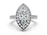 White gold Marquise Halo Diamond Engagement Ring with Milgrain Pave Band and Four-Prong Setting_105