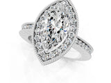 White gold Marquise Halo Diamond Engagement Ring with Milgrain Pave Band and Four-Prong Setting_112