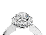 White gold Marquise Halo Diamond Engagement Ring with Milgrain Pave Band and Four-Prong Setting_115