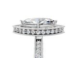 White gold Marquise Halo Diamond Engagement Ring with Milgrain Pave Band and Four-Prong Setting_116