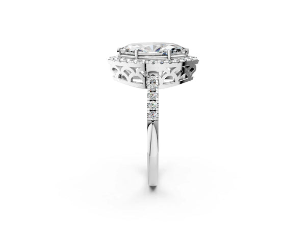 White gold Marquise Halo Diamond Engagement Ring with Pavé Band and Four-Prong Setting