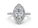 White gold Marquise Halo Diamond Engagement Ring with Pavé Band and Four-Prong Setting_111
