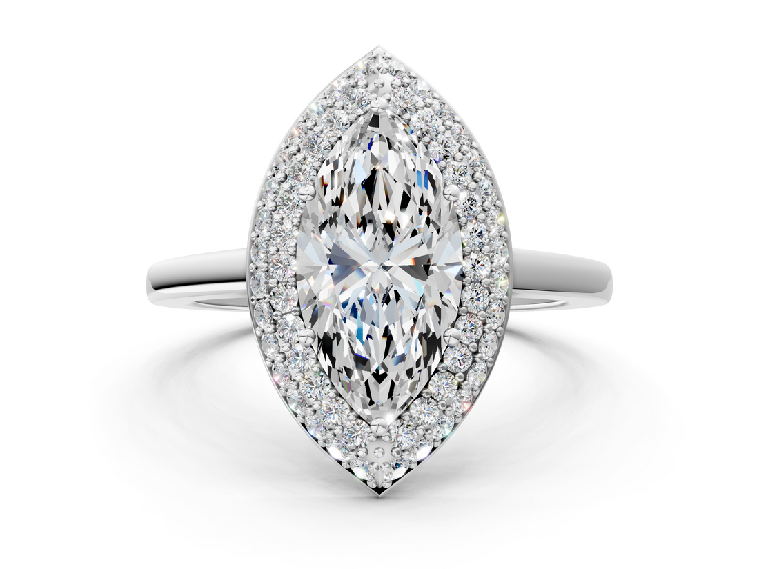 White gold Marquise Halo Diamond Engagement Ring with Solitaire Band and Four-Prong Setting_20