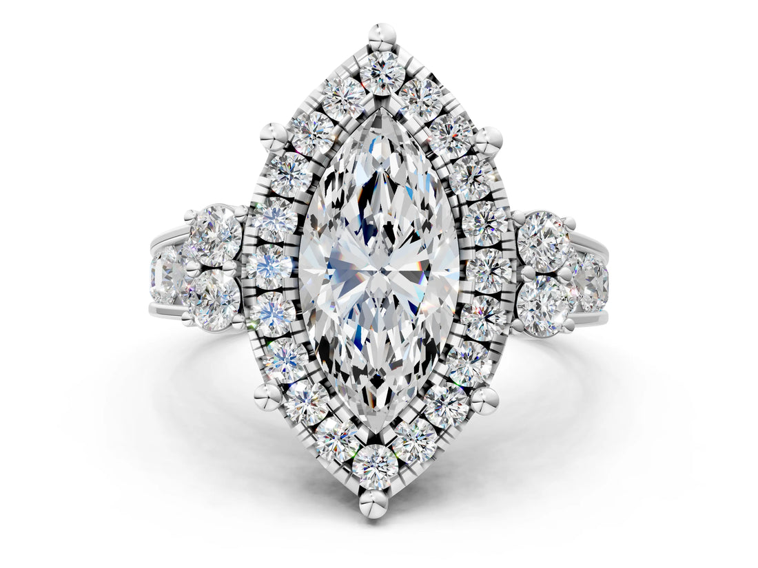 White gold Marquise Halo Diamond Engagement Ring with Split Shank and Four-Prong Setting_60