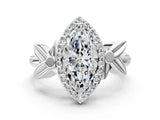 White gold Marquise Halo Diamond Floral Band with Four-Prong Setting_113
