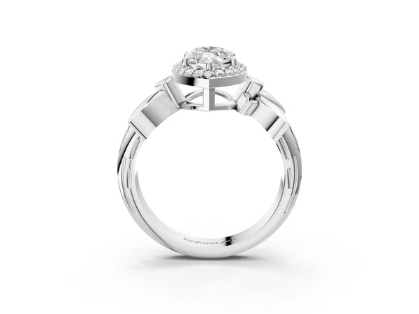 Platinum Marquise Halo Engagement Ring Setting with Floral Leaf Shoulders