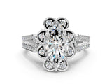White gold Marquise Halo Diamond Floral Split Shank Engagement Ring