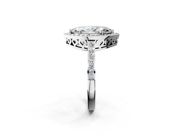 White gold Marquise Halo Diamond Pavé Band Ring with Prong Setting
