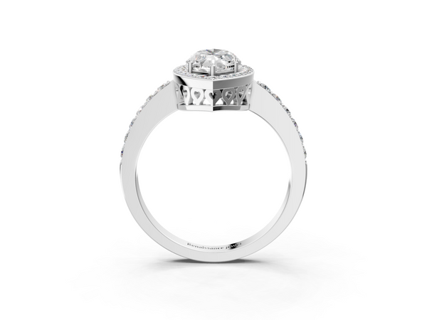 White gold Marquise Halo Diamond Pavé Band Ring with Prong Setting