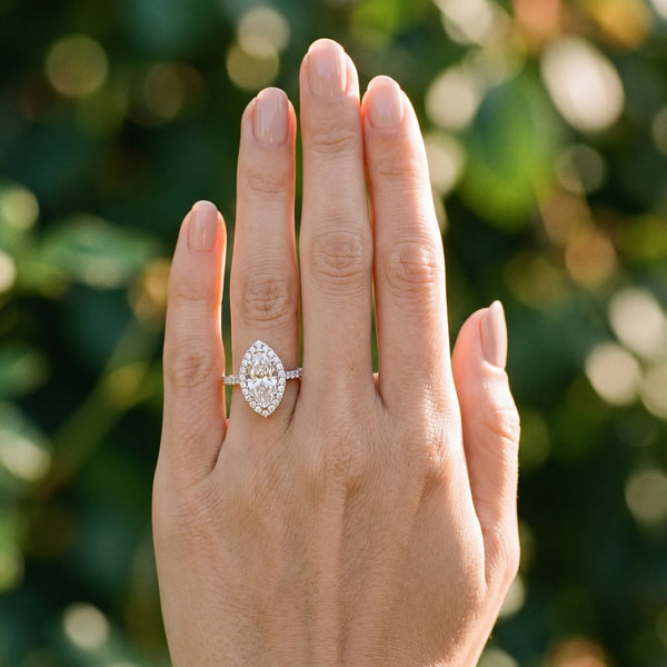 White gold Marquise Halo Diamond Pavé Solitaire Ring