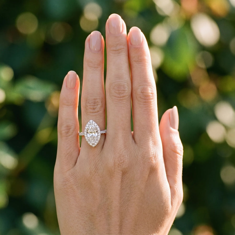 White gold Marquise Halo Diamond Pavé Solitaire Ring