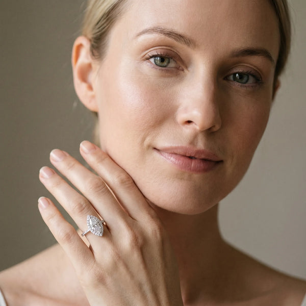 White gold Marquise Halo Diamond Pavé Solitaire Ring