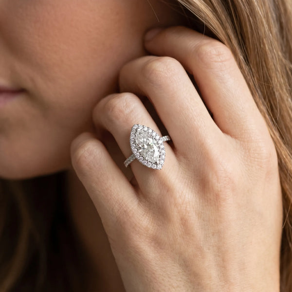 White gold Marquise Halo Diamond Pavé Solitaire Ring