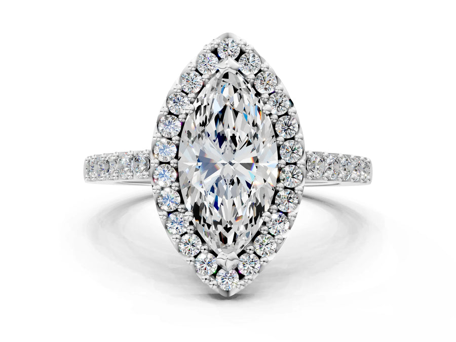 White gold Marquise Halo Diamond Pavé Solitaire Ring