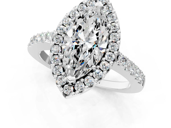 White gold Marquise Halo Diamond Pavé Solitaire Ring