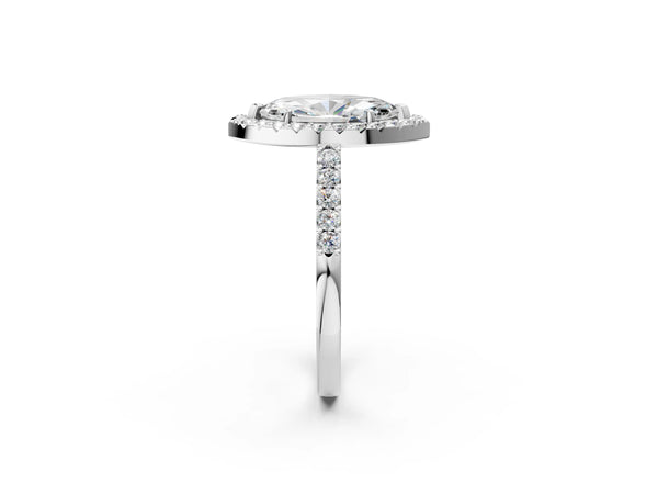 White gold Marquise Halo Diamond Pavé Solitaire Ring
