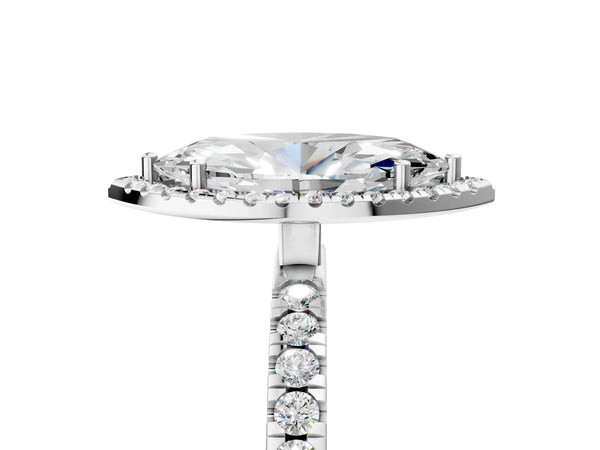 White gold Marquise Halo Diamond Pave Band with Prong Setting
