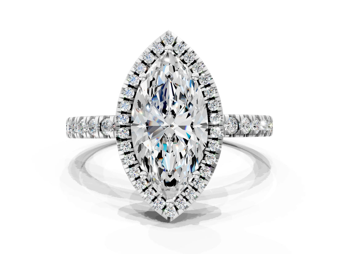 White gold Marquise Halo Diamond Pave Band with Prong Setting_77