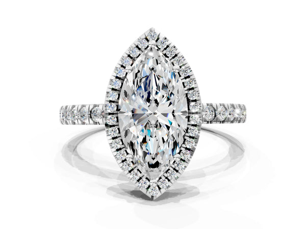 White gold Marquise Halo Diamond Pave Band with Prong Setting