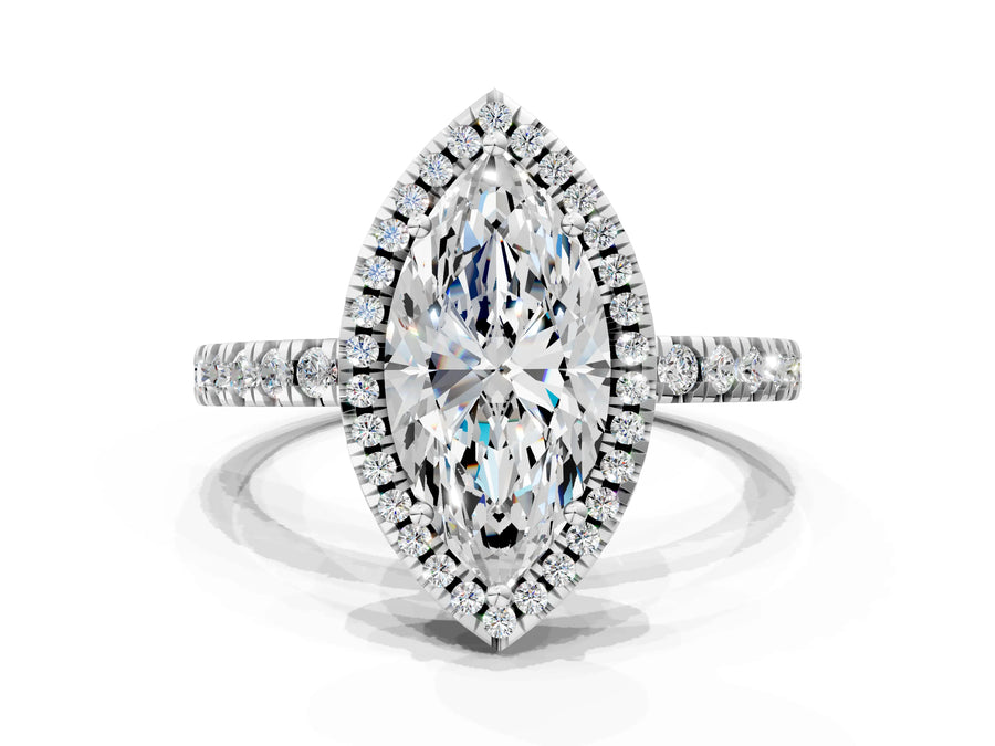 White gold Marquise Halo Diamond Pave Band with Prong Setting