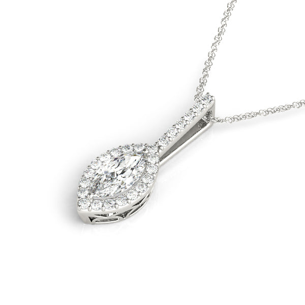 Silver Marquise Halo Diamond Pendant with Pavé Setting