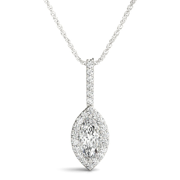 White gold Marquise Halo Diamond Pendant with Pavé Setting