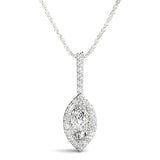 White gold Marquise Halo Diamond Pendant with Pavé Setting