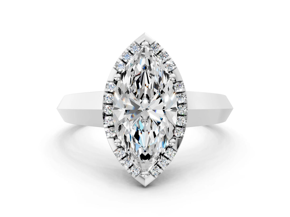 White gold Marquise Halo Diamond Ring with Cathedral Band and Four-Prong Setting_103