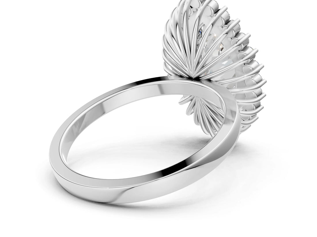White gold Marquise Halo Diamond Ring with Milgrain Edge and Round Prong Setting_67