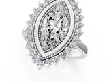 White gold Marquise Halo Diamond Ring with Milgrain Edge and Round Prong Setting_68