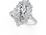 White gold Marquise Halo Diamond Ring with Pavé Band and Prong Setting_42