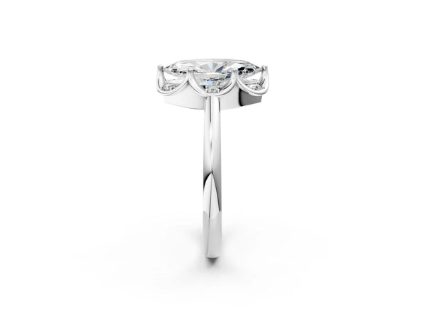 White gold Marquise Halo Diamond Ring with Round Cluster Setting, Solitaire Band, and Four-Prong Setting