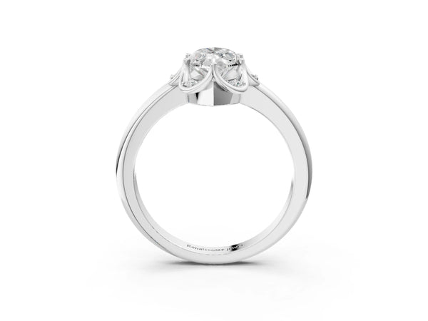 White gold Marquise Halo Diamond Ring with Round Cluster Setting, Solitaire Band, and Four-Prong Setting