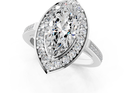 White gold Marquise Halo Diamond Ring with Split Shank and Four-Prong Setting_60