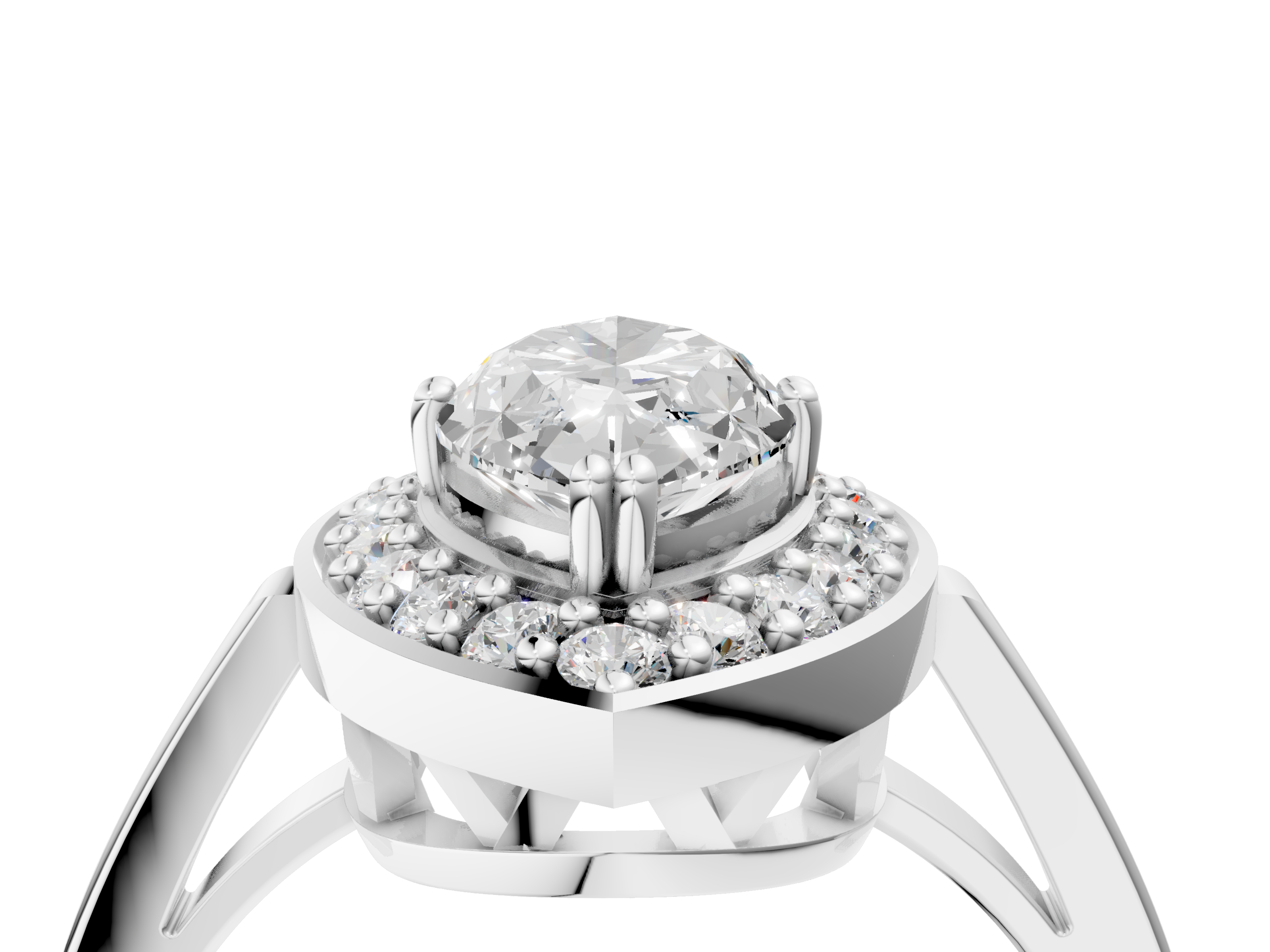 White gold Marquise Halo Diamond Ring with Split Shank and Four-Prong Setting_63