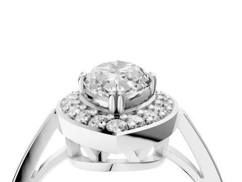 White gold Marquise Halo Diamond Ring with Split Shank and Four-Prong Setting_63