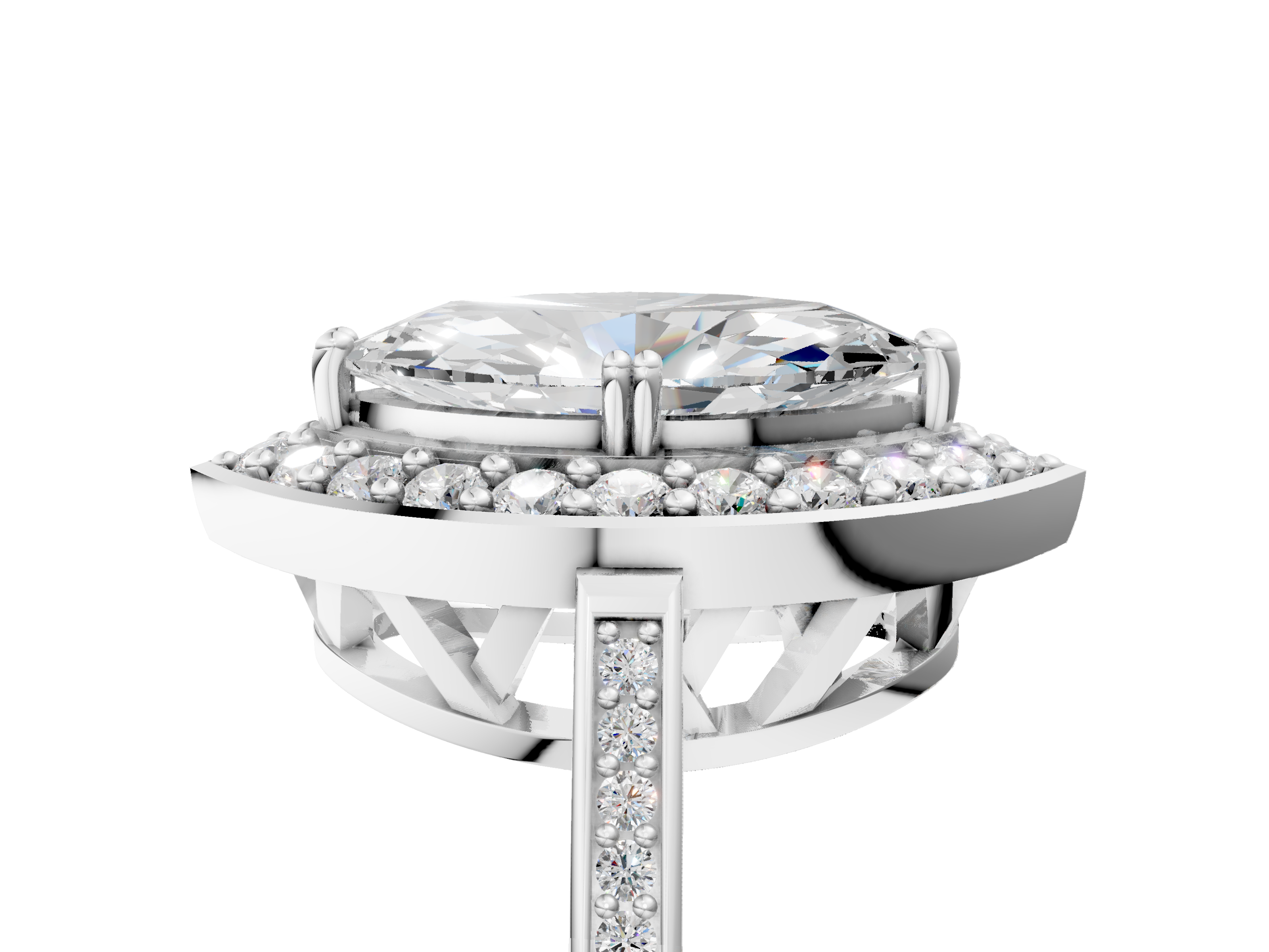 White gold Marquise Halo Diamond Ring with Split Shank and Four-Prong Setting_64