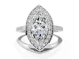 White gold Marquise Halo Diamond Ring with Split Shank and Four-Prong Setting_69