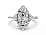 White gold Marquise Halo Diamond Ring with Tapered Band and Four-Prong Setting_15