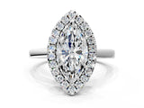 White gold Marquise Halo Diamond Solitaire with Pavé Band and Four-Prong Setting_127