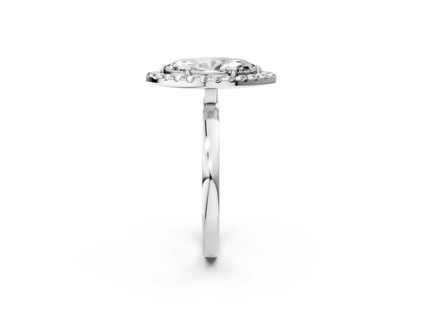 White gold Marquise Halo Diamond Solitaire with Pavé Band and Four-Prong Setting