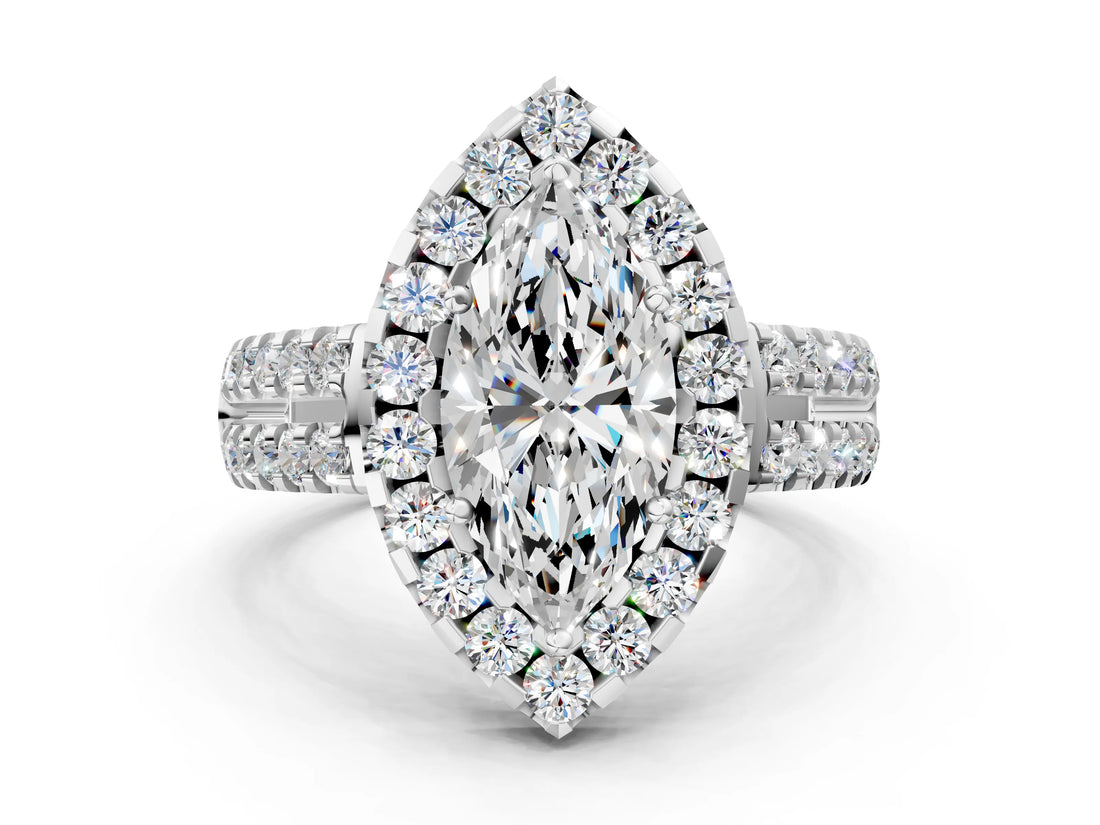 White gold Marquise Halo Diamond Split Shank Engagement Ring with Prong Setting_51
