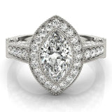 White gold Marquise Halo Diamond Split Shank Pave Ring 1