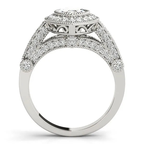 White gold Marquise Halo Diamond Split Shank Pave Ring